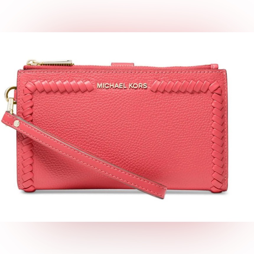 Michael Kors Jet Set Double Zip Leather Wristlet Pink